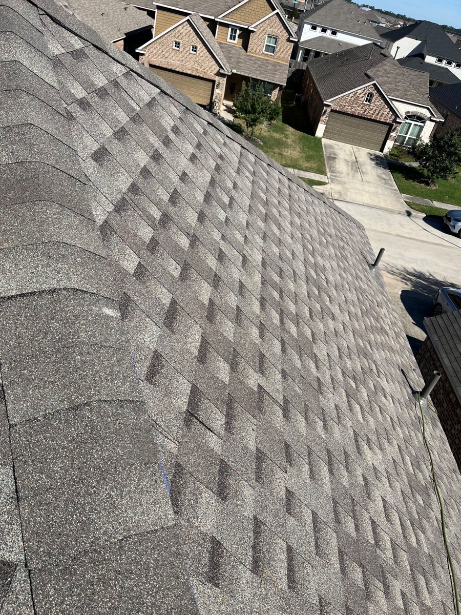 Close view of gray roof shingles